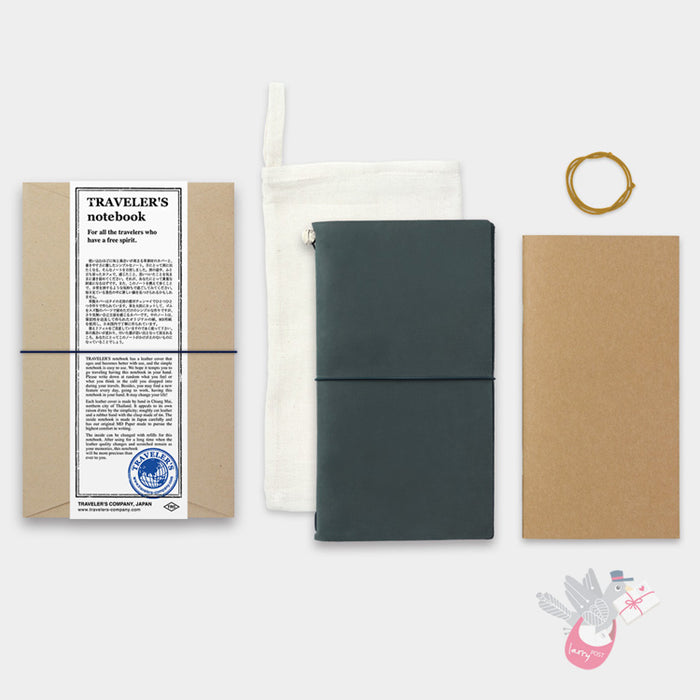 Traveler's Company Leather Notebook - Regular Size Starter Kit - Blue