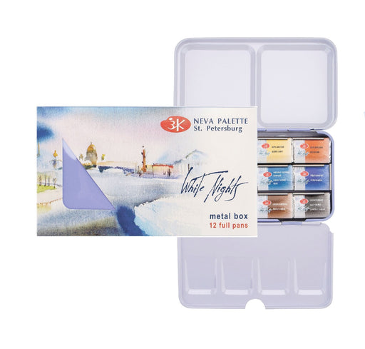 WHITE NIGHTS Artists' Watercolours Metal Set - 12 Full Pans