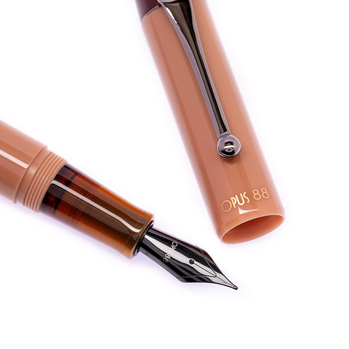 OPUS 88 Demonstrator Fountain Pen - Mocha Mousse - 1.5mm Italic (stub) PVD Nib