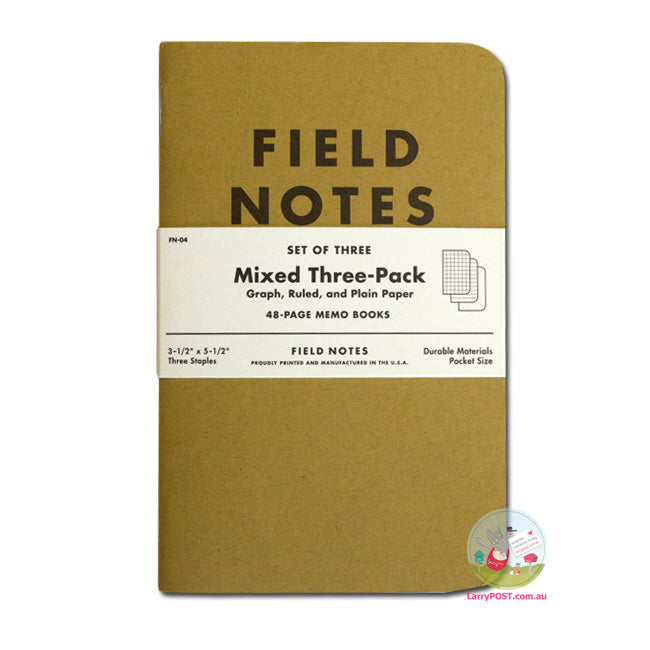 FIELD NOTES’ÇÎå Original - Set of 3 - Pocket (A6 9x13cm) - Natural Kraft Colour - Mixed 3 Pack (squared