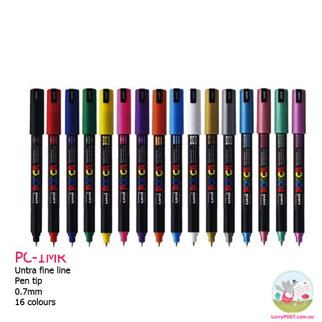 POSCA Paint Pen - 0.7mm Ultra-Fine (PC-1MR) Metal Tip - 16 Colours Available