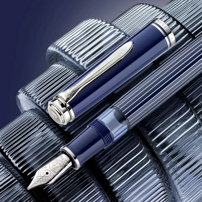PELIKAN Souveran M815 Fountain Pen - Metal Striped Blue (Limited Edition)