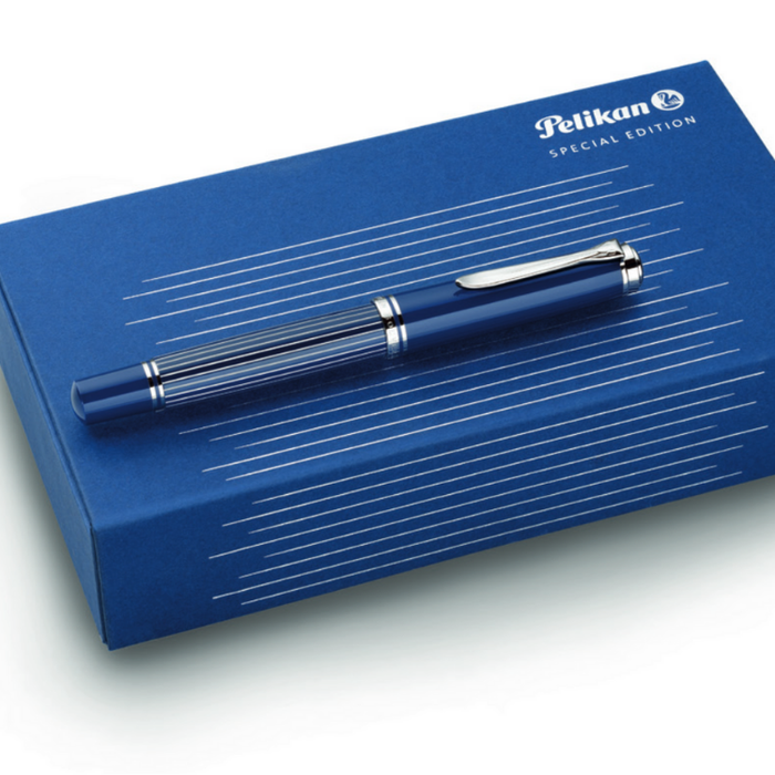 PELIKAN Souveran M815 Fountain Pen - Metal Striped Blue (Limited Edition)
