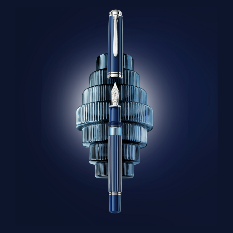PELIKAN Souveran M815 Fountain Pen - Metal Striped Blue (Limited Edition)