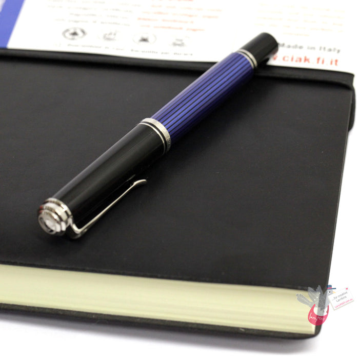 PELIKAN Souveran M405 Fountain Pen - Black/Blue/Palladium Trim - Medium