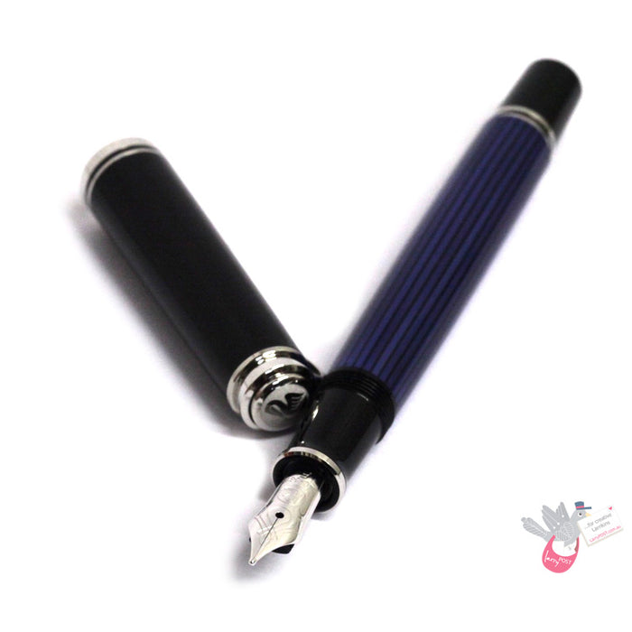 PELIKAN Souveran M405 Fountain Pen - Black/Blue/Palladium Trim - Medium