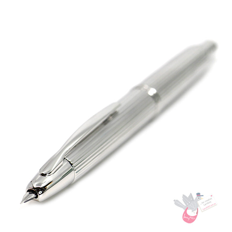 PILOT Capless Fountain Pen (Rhodium Plated 18ct Gold Nib & Con-40) - Striped (Rhodium Plated body) - Medium Nib
