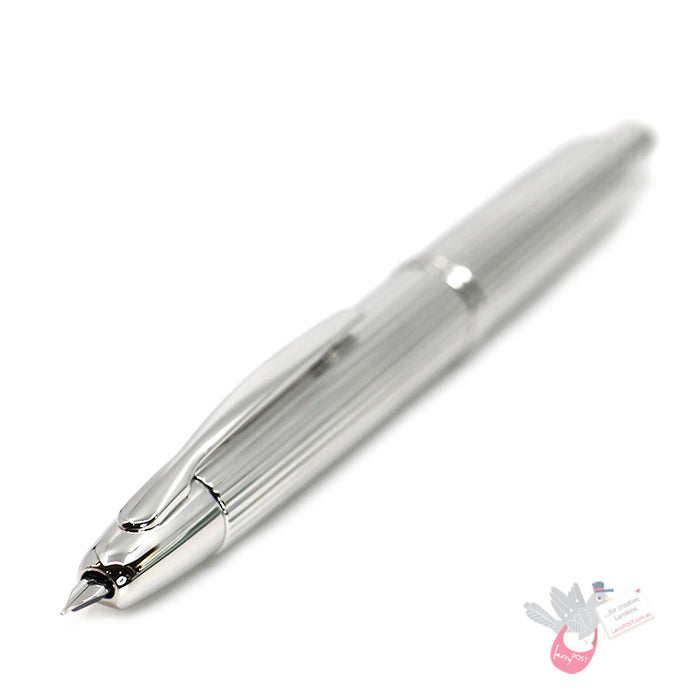 PILOT Capless Fountain Pen (Rhodium Plated 18ct Gold Nib & Con-40) - Striped (Rhodium Plated body) - Medium Nib