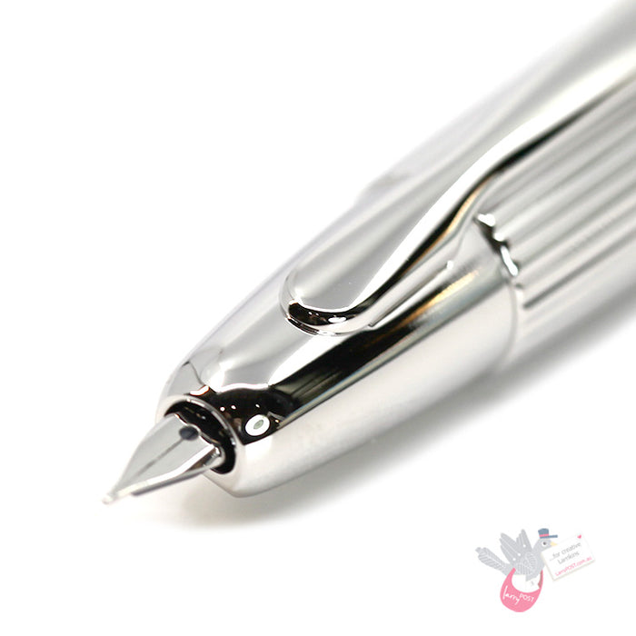 PILOT Capless Fountain Pen (Rhodium Plated 18ct Gold Nib & Con-40) - Striped (Rhodium Plated body) - Medium Nib