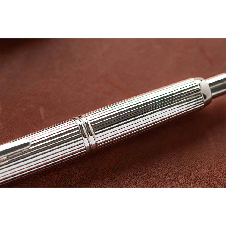 PILOT Capless Fountain Pen (Rhodium Plated 18ct Gold Nib & Con-40) - Striped (Rhodium Plated body) - Medium Nib