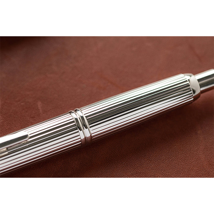 PILOT Capless Fountain Pen (Rhodium Plated 18ct Gold Nib & Con-40) - Striped (Rhodium Plated body) - Medium Nib