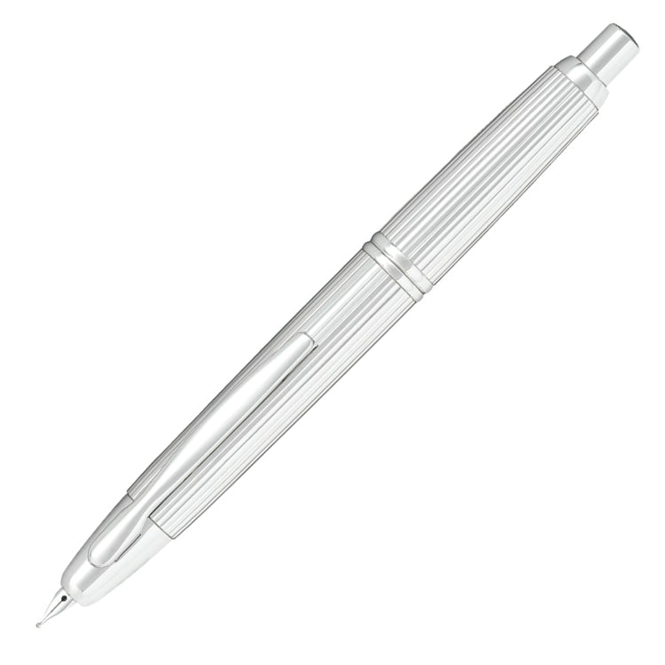 PILOT Capless Fountain Pen (Rhodium Plated 18ct Gold Nib & Con-40) - Striped (Rhodium Plated body) - Fine Nib