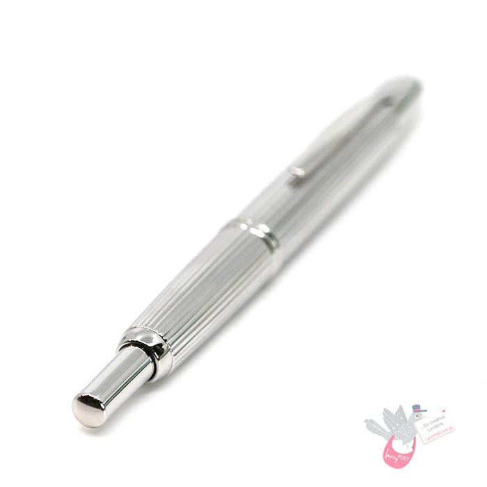 PILOT Capless Fountain Pen (Rhodium Plated 18ct Gold Nib & Con-40) - Striped (Rhodium Plated body) - Medium Nib