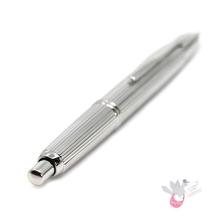 PILOT Capless Fountain Pen (Rhodium Plated 18ct Gold Nib & Con-40) - Striped (Rhodium Plated body) - Fine Nib