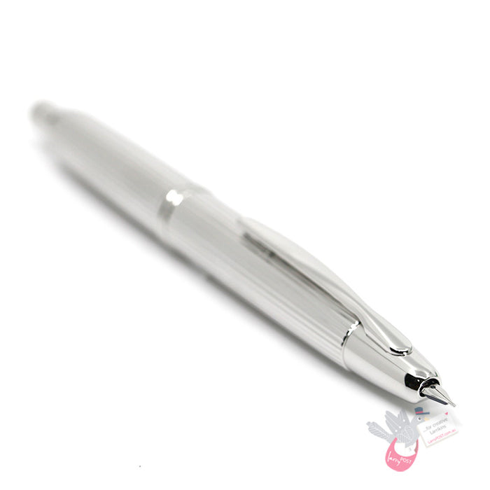 PILOT Capless Fountain Pen (Rhodium Plated 18ct Gold Nib & Con-40) - Striped (Rhodium Plated body) - Medium Nib