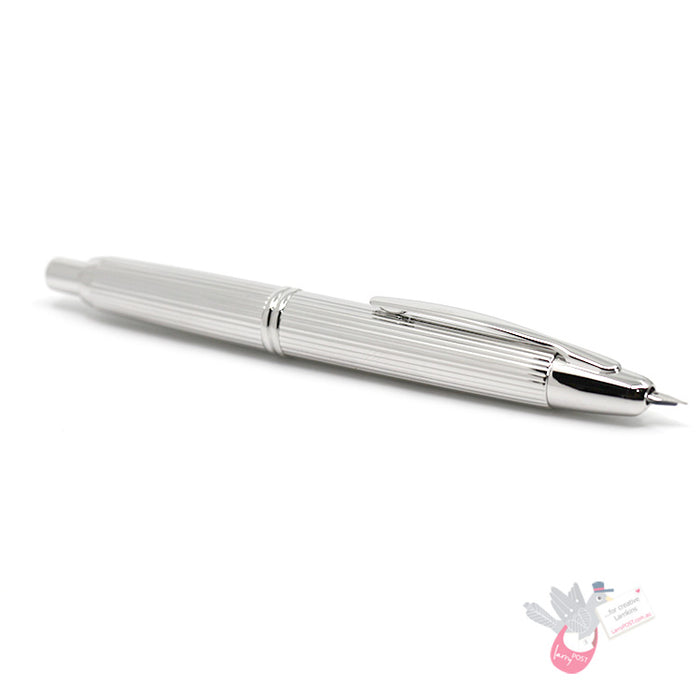 PILOT Capless Fountain Pen (Rhodium Plated 18ct Gold Nib & Con-40) - Striped (Rhodium Plated body) - Medium Nib