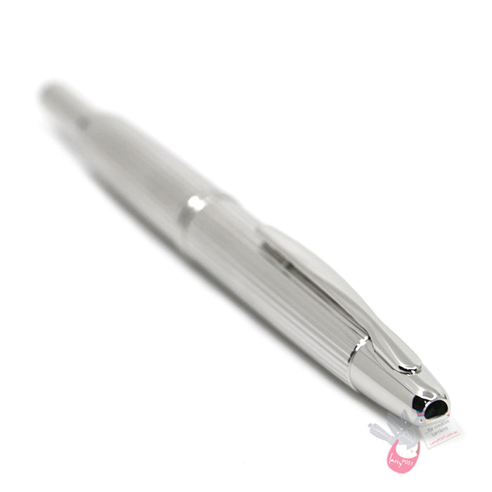 PILOT Capless Fountain Pen (Rhodium Plated 18ct Gold Nib & Con-40) - Striped (Rhodium Plated body) - Medium Nib