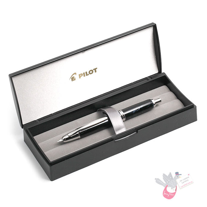 PILOT Capless SE (Vanishing Point) Fountain Pen (18ct Gold Nib & Converter) - Black Marble Resin - Medium Nib