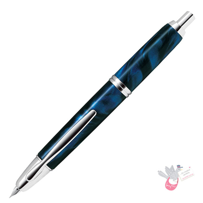 PILOT Capless SE (Vanishing Point) Fountain Pen (18ct Gold Nib & Converter) - Blue Marble Resin - Fine Nib