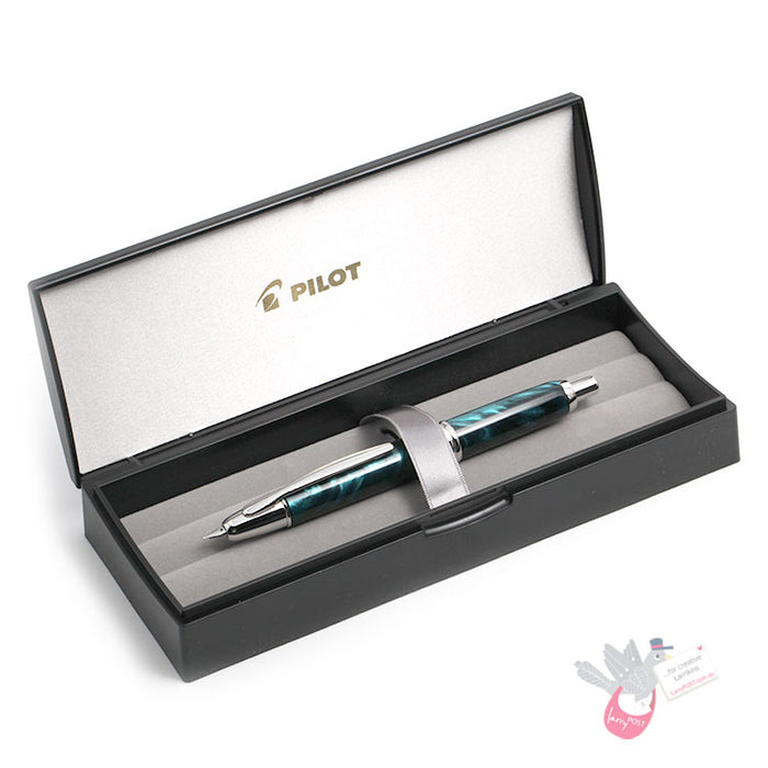 PILOT Capless SE (Vanishing Point) Fountain Pen (18ct Gold Nib & Converter) - Green Marble Resin - Medium Nib