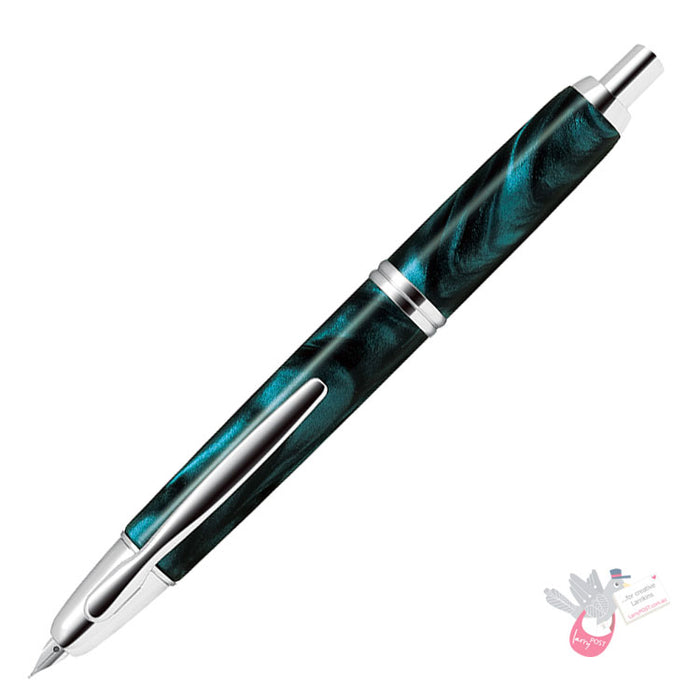 PILOT Capless SE (Vanishing Point) Fountain Pen (18ct Gold Nib & Converter) - Green Marble Resin - Medium Nib