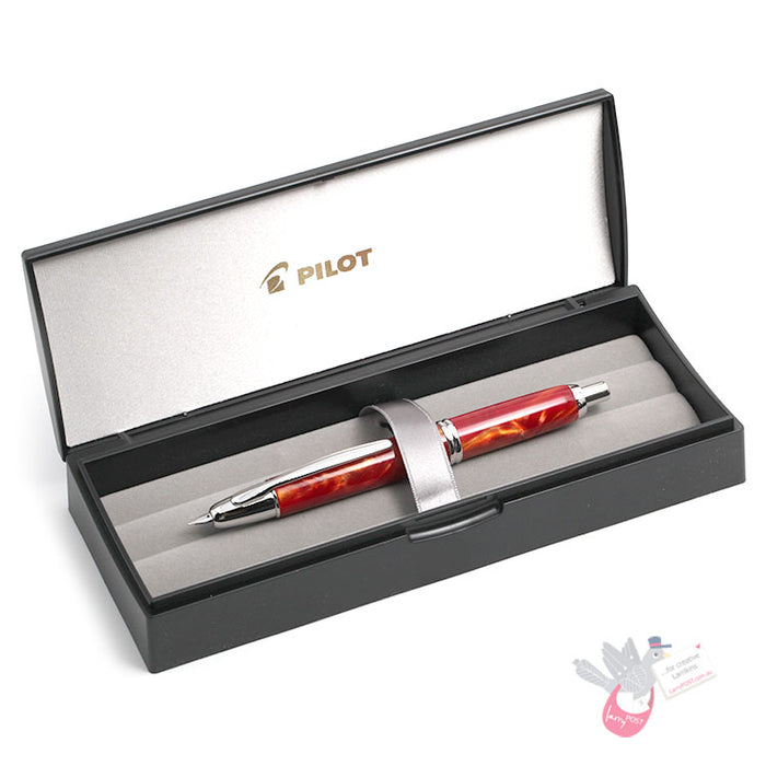 PILOT Capless SE (Vanishing Point) Fountain Pen (18ct Gold Nib & Converter) - Orange Marble Resin - Medium Nib