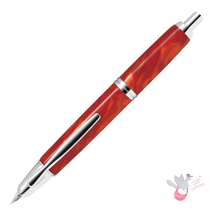 PILOT Capless SE (Vanishing Point) Fountain Pen (18ct Gold Nib & Converter) - Orange Marble Resin - Medium Nib
