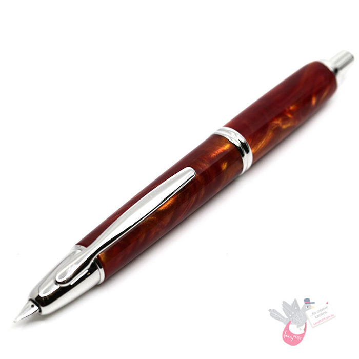 PILOT Capless SE (Vanishing Point) Fountain Pen (18ct Gold Nib & Converter) - Orange Marble Resin - Fine Nib