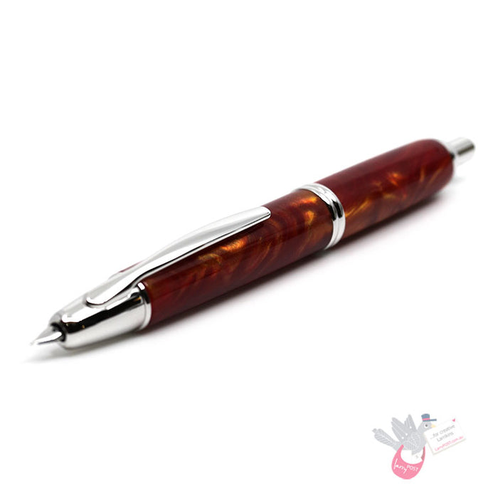 PILOT Capless SE (Vanishing Point) Fountain Pen (18ct Gold Nib & Converter) - Orange Marble Resin - Medium Nib