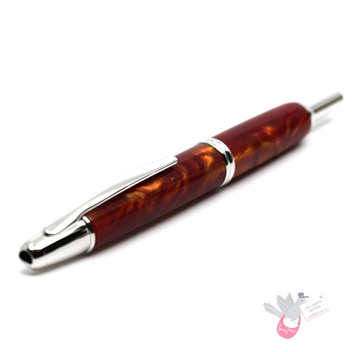 PILOT Capless SE (Vanishing Point) Fountain Pen (18ct Gold Nib & Converter) - Orange Marble Resin - Medium Nib