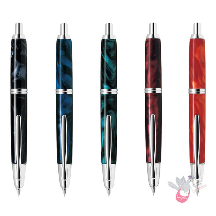 PILOT Capless SE (Vanishing Point) Fountain Pen (18ct Gold Nib & Converter) - Black Marble Resin - Fine Nib
