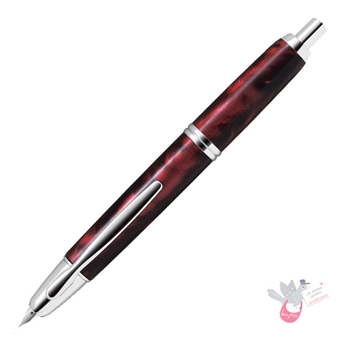 PILOT Capless SE (Vanishing Point) Fountain Pen (18ct Gold Nib & Converter) - Red Marble Resin - Medium Nib