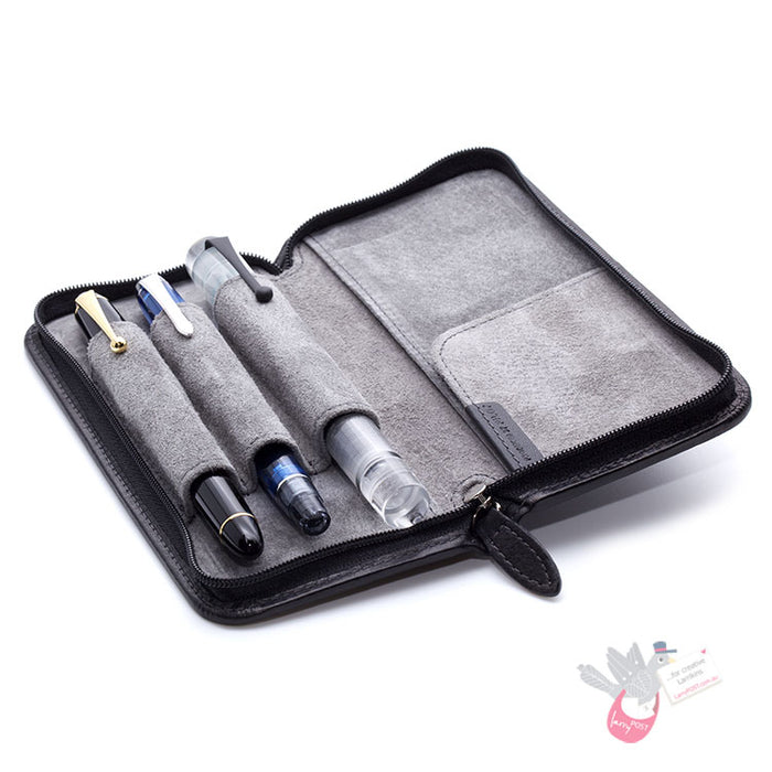 PILOT Pensemble Leather Zip Pen Case - 3 Pens - Black