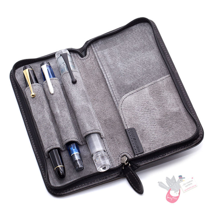 PILOT Pensemble Leather Zip Pen Case - 3 Pens - Black