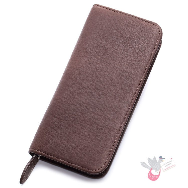 PILOT Pensemble Leather Zip Pen Case - 3 Pens - Dark Brown