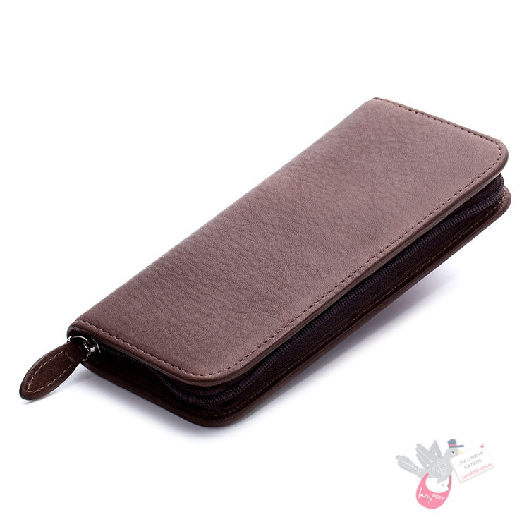 PILOT Pensemble Leather Zip Pen Case - 3 Pens - Dark Brown