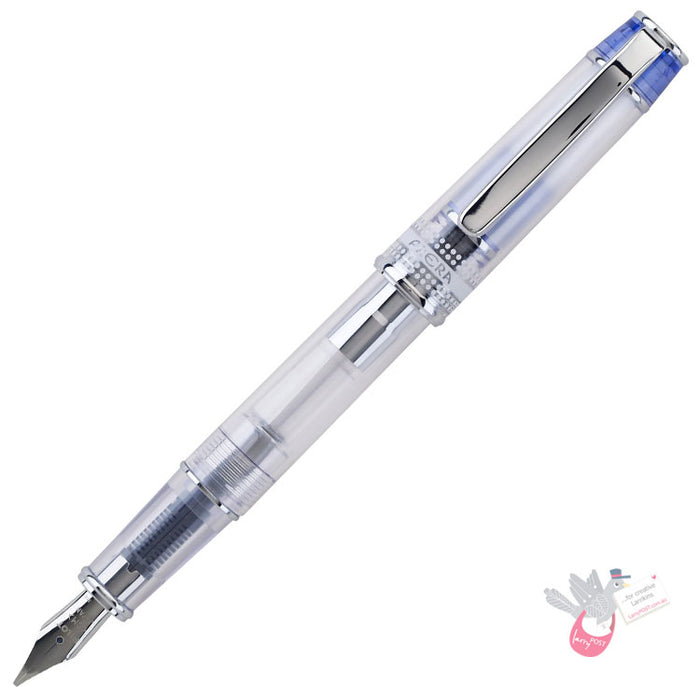 PILOT Prera Demonstrator Fountain Pen - Clear/Blue - Cursive Medium (CM) Italic Nib (includes con-40 converter)