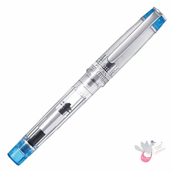 PILOT Prera Demonstrator Fountain Pen - Clear/Blue - Cursive Medium (CM) Italic Nib (includes con-40 converter)