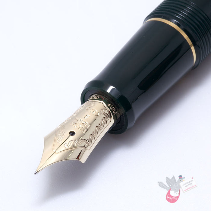 PILOT Custom 74 Fountain Pen (14ct Gold Nib, Con-70) - Dark Green - Extra Fine Nib