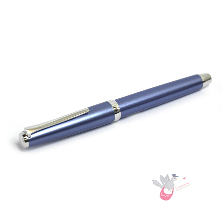 PILOT Metal Falcon Fountain Pen (14ct Gold Rhodium Plated Nib and Con-70) - Light Blue - Soft Medium Nib