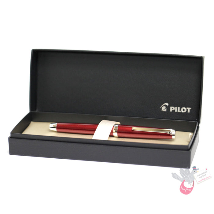 PILOT Metal Falcon Fountain Pen (14ct Gold Rhodium Plated Nib and Con-70) - Red - Soft Medium Nib