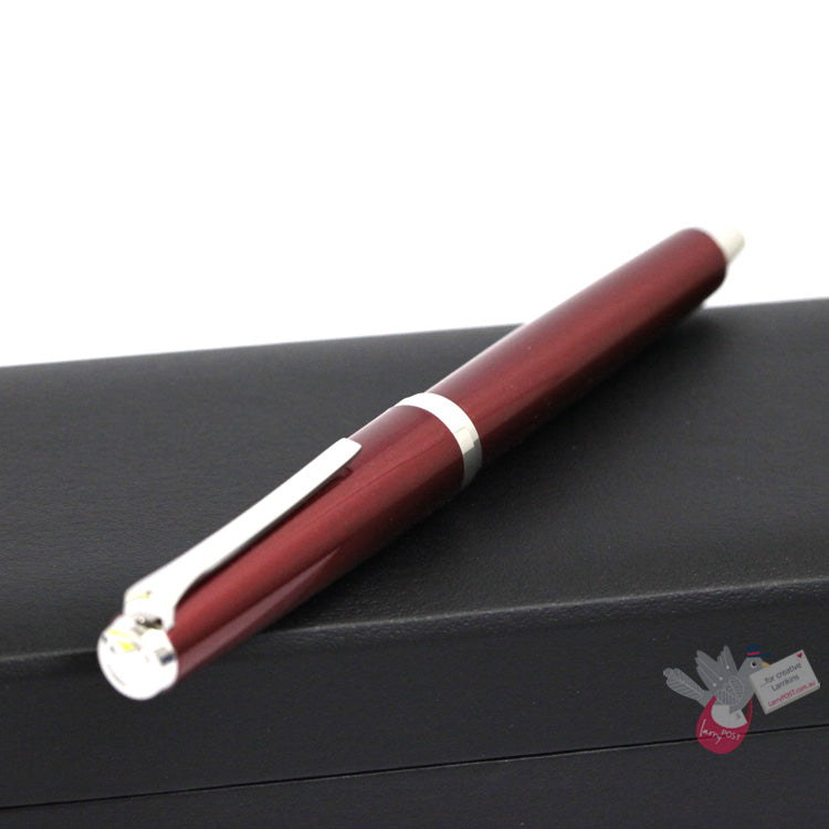 PILOT Metal Falcon Fountain Pen (14ct Gold Rhodium Plated Nib and Con-70) - Red - Soft Fine Nib