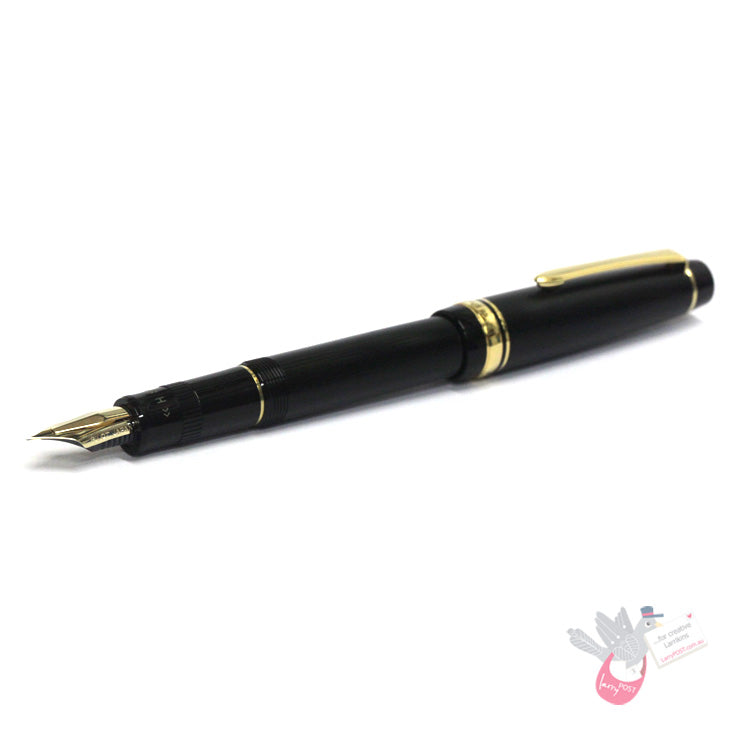 PILOT Justus 95 Fountain Pen (14ct Gold Adjustable Nib and Con-70) - Pinstripe Design - Black - Fine Medium Nib