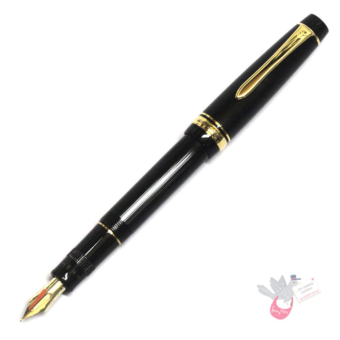PILOT Justus 95 Fountain Pen (14ct Gold Adjustable Nib and Con-70) - Pinstripe Design - Black - Fine Medium Nib