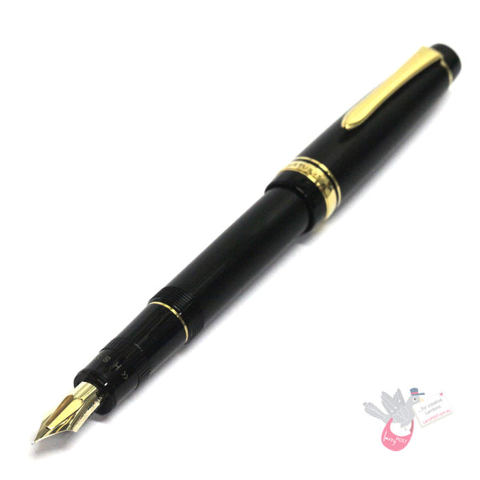 PILOT Justus 95 Fountain Pen (14ct Gold Adjustable Nib and Con-70) - Pinstripe Design - Black - Fine Medium Nib