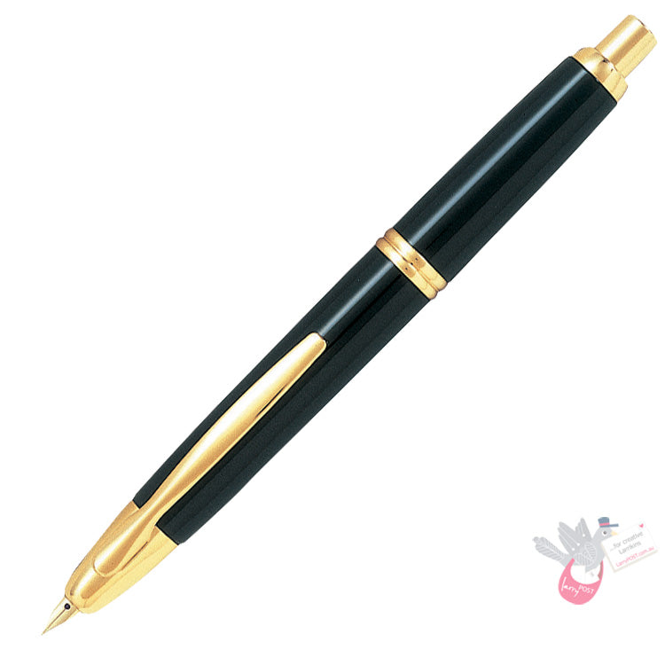 PILOT Capless (Vanishing Point) Fountain Pen (18ct Gold Nib & Con-40 Converter) - Black/Gold - Medium Nib