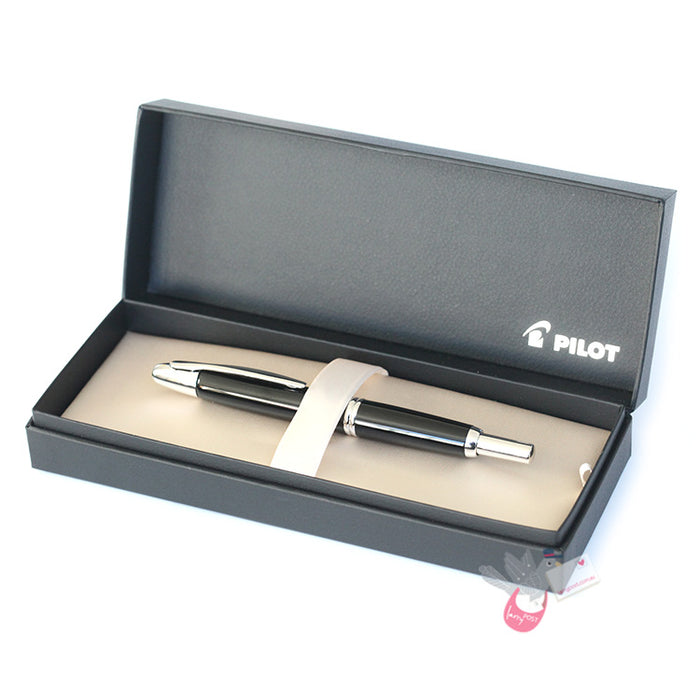 PILOT Capless (Vanishing Point) Fountain Pen (18ct Gold Nib & Con-40 Converter) - Black/Rhodium - Fine