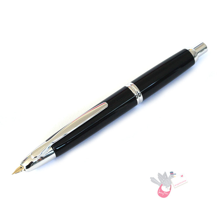 PILOT Capless (Vanishing Point) Fountain Pen (18ct Gold Nib & Con-40 Converter) - Black/Rhodium