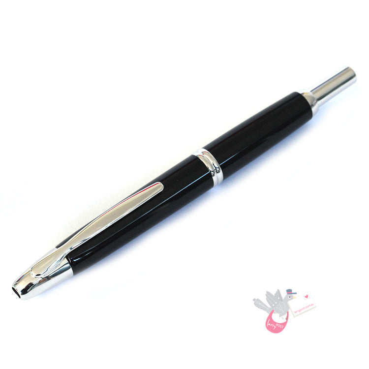 PILOT Capless (Vanishing Point) Fountain Pen (18ct Gold Nib & Con-40 Converter) - Black/Rhodium