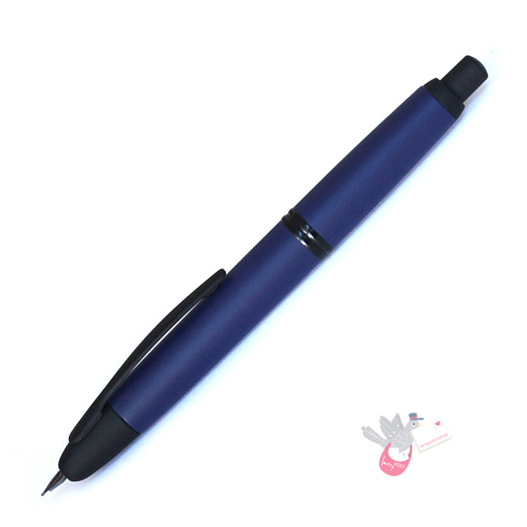 PILOT Capless (Vanishing Point) Fountain Pen (18ct Gold Black Plated Nib & Con-40 Converter) - Matte Blue - Medium